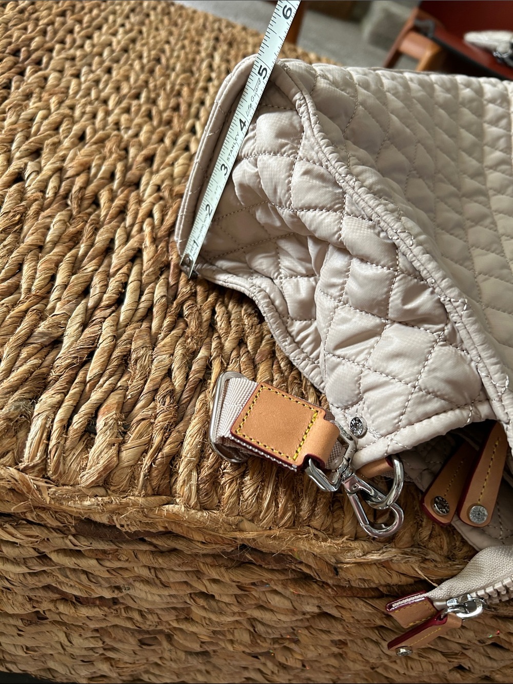 MZ Wallace Quilted Cream/Mushroom Box Tote with Detachable Strap - Picture 9 of 10